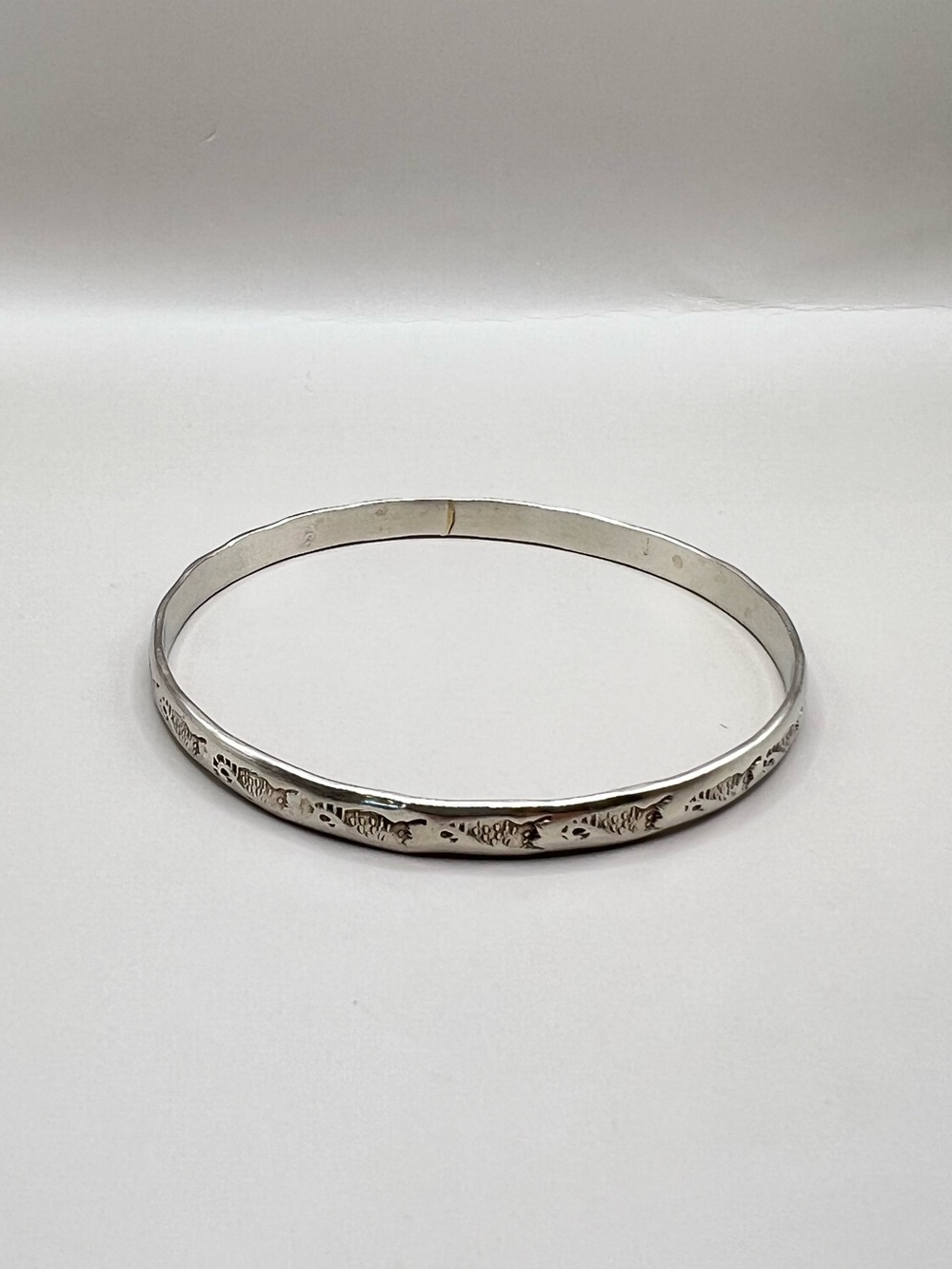 Mexico Sterling Silver Stamped Thin Bangle Bracelet